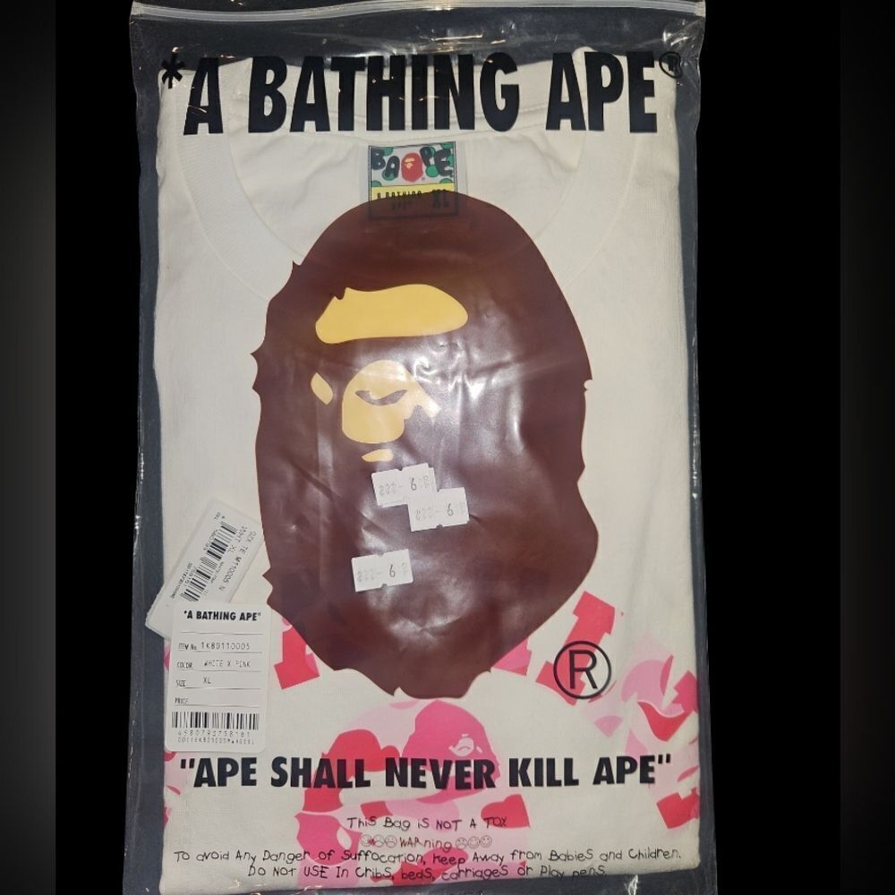 A BATHING APE Men's T-Shirt BAPE PUNCTUATION Pink New XL